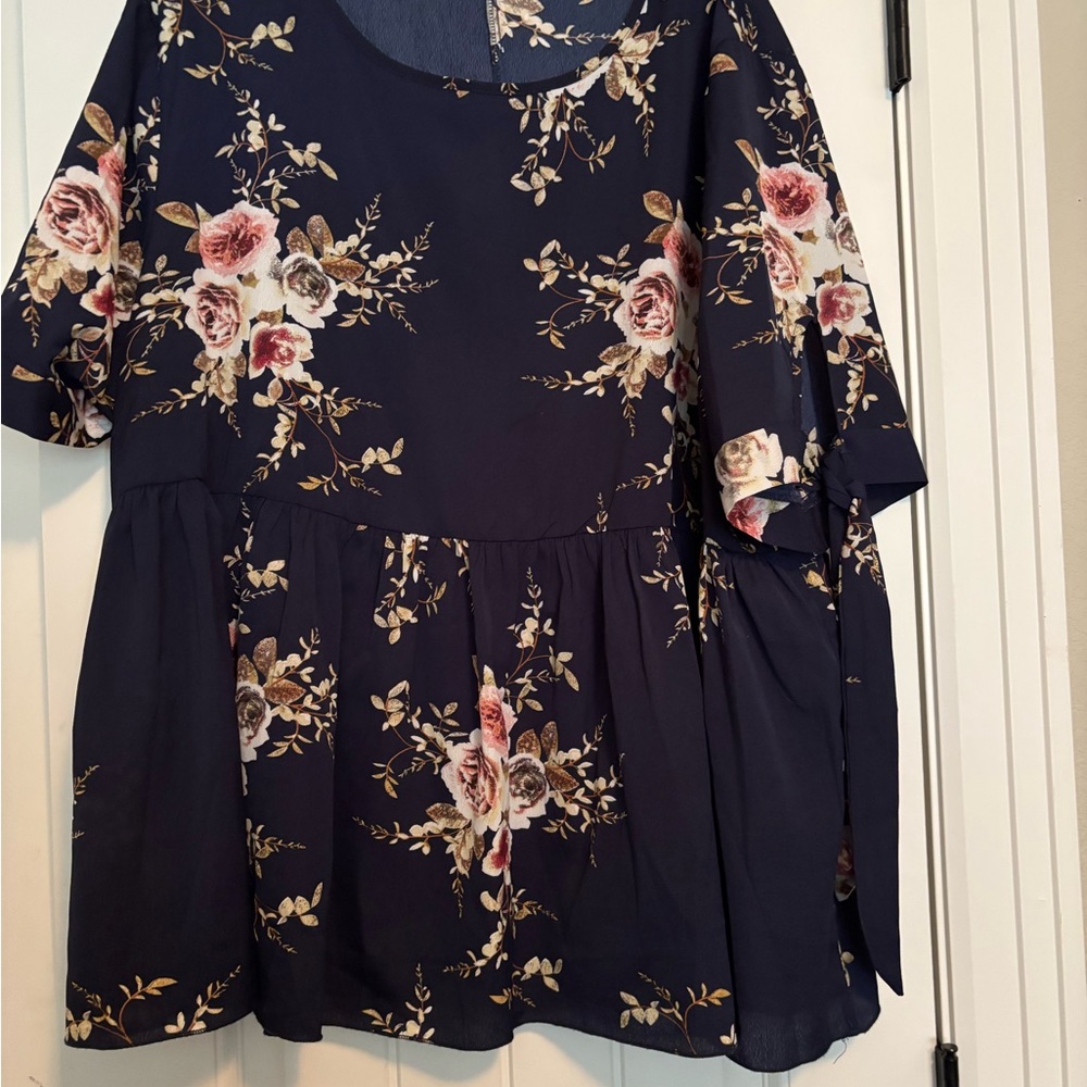 SHEIN Navy Floral Blouse